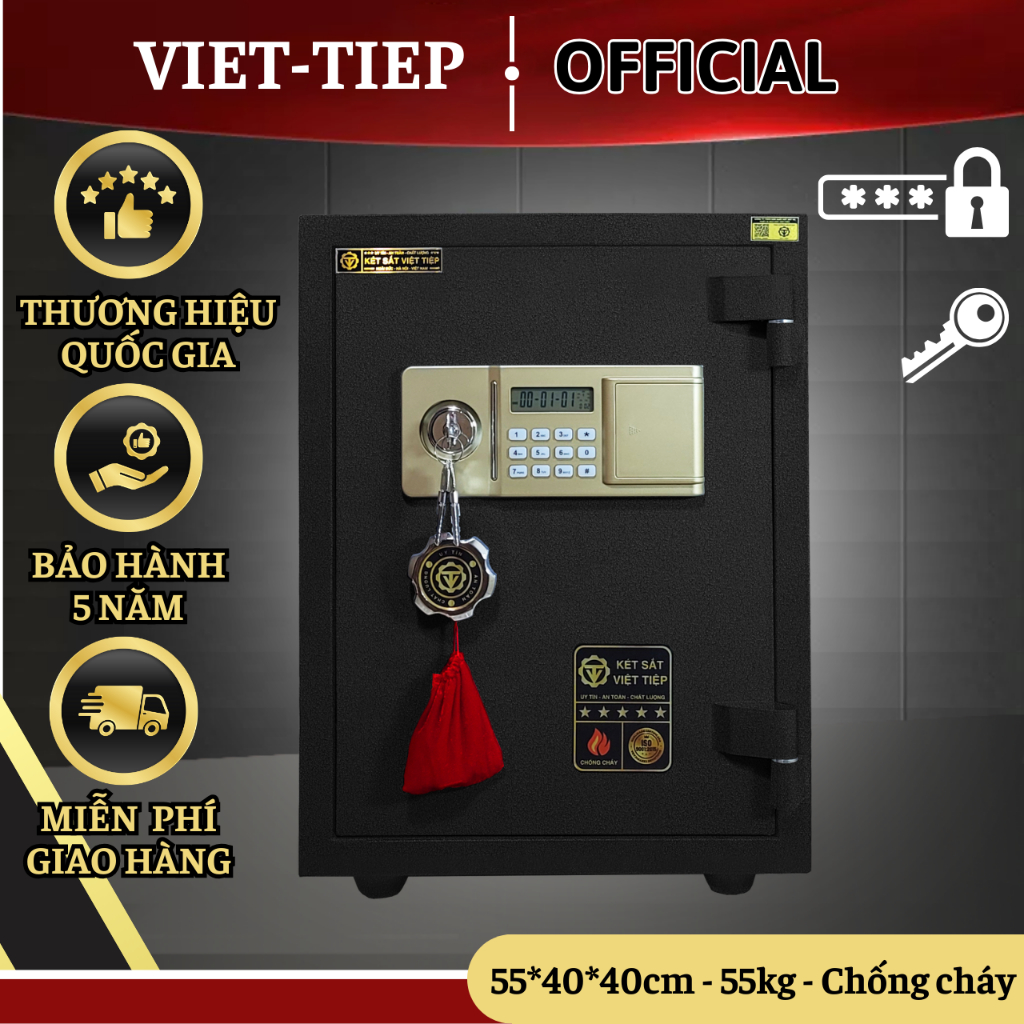   KHOÁ ĐIỆN TỬ_55Kg  Két sắt Chính hãng Cơ Khí Việt Tiệp Chống Cháy. Két bạc Thông minh dành cho Gia Đình - Doanh Nghiệp 