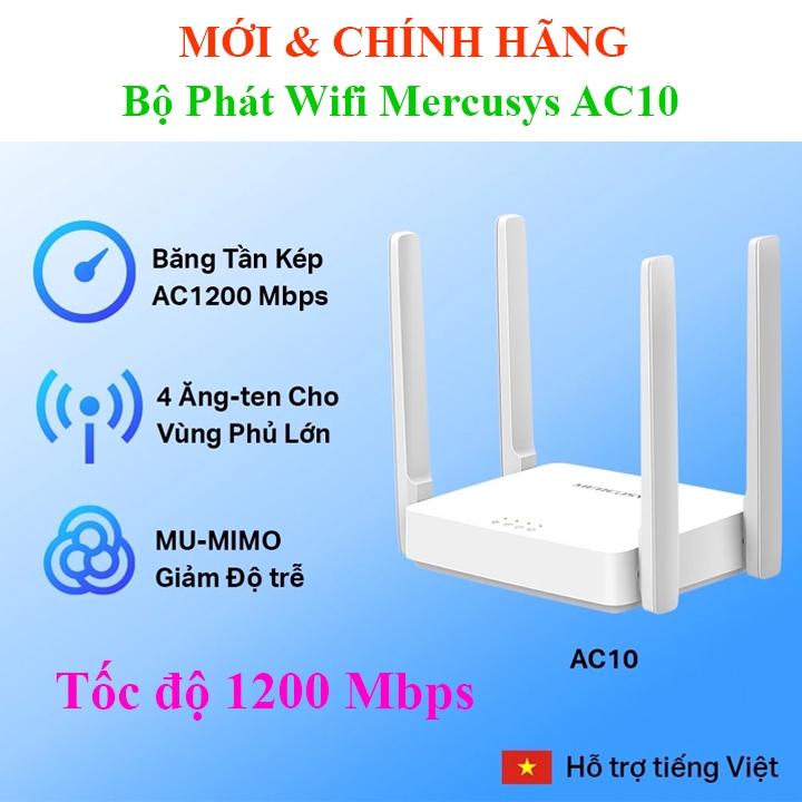 Bộ phát WIFI AC1200 Mercusys AC10 | Băng tần kép | Vùng phủ sóng rộng | Dễ dàng cài đặt MW305R 300Mb