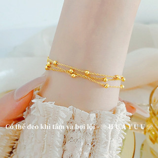  Lắc tay nữ bằng titan cao cấp không gỉ mạ vàng 24k dạng bi tròn thiết kế nhiều tầng hợp thời trang 