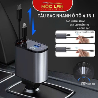 Bộ Tẩu Sạc Nhanh Ô Tô 120W 4 in1 Bộ Sạc xe hơi USB Type-C Thiết Kế Thông Minh Dây Sạc Rút Gọn