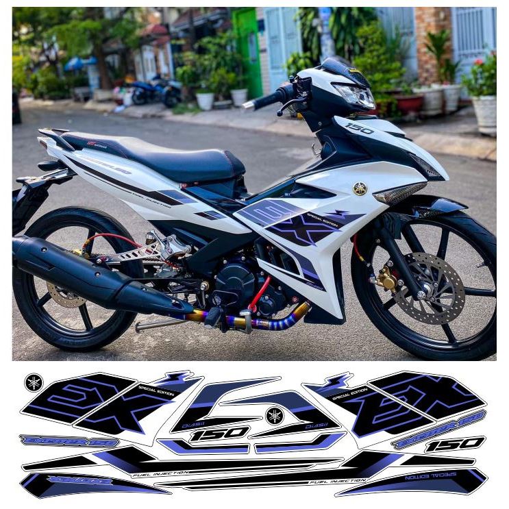 tem exciter 150 EX trắng đen tím