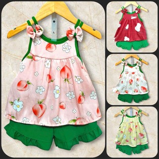 Set đồ 2 dây cho bé gái từ 7 - 13kg, vải đũi may 2 lớp êm, mềm, phối nơ rất xinh