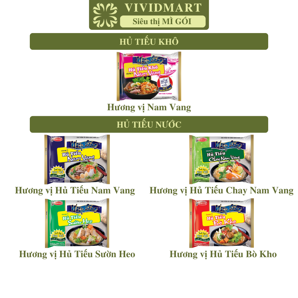 [GÓI LẺ] - ACECOOK - Hủ tiếu Nhịp sống 5 vị: Nam vang, Nam vang chay, Nam vang khô, Bò kho, Sườn heo (66-71g/gói)
