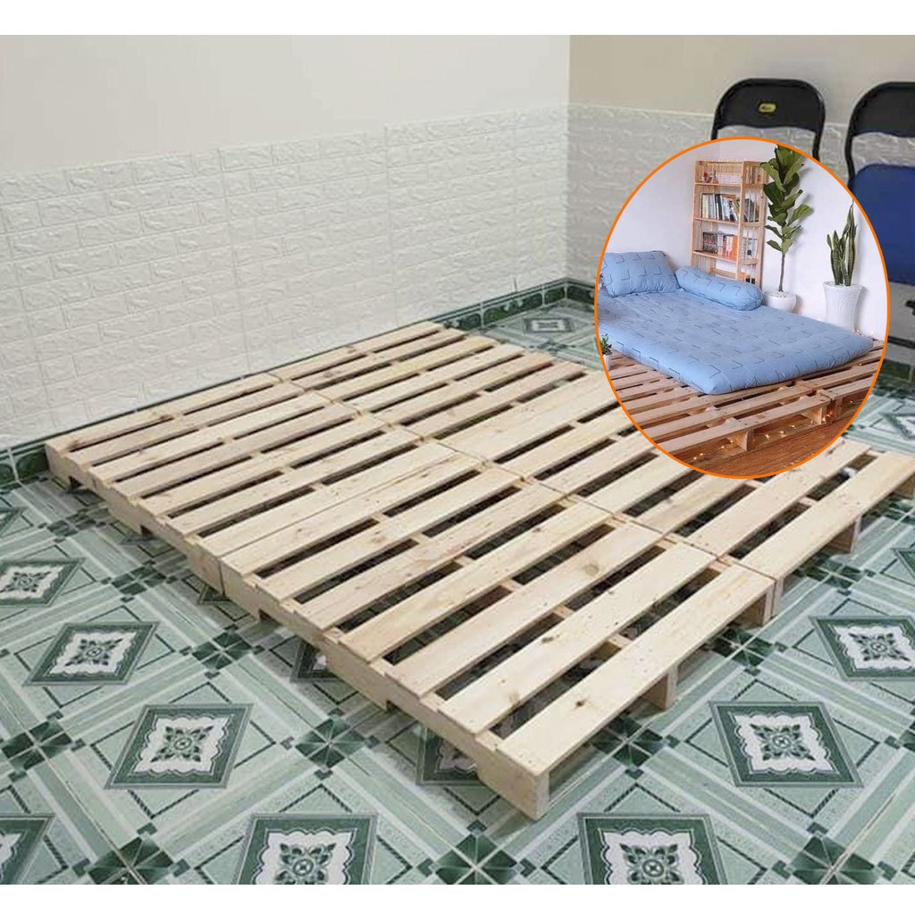 Giường Pallet Gỗ Quế Kín Gầm Cao 10cm, BẢO HÀNH 12 THÁNG, Không Đinh Dăm, Mắt Đen, Cam Kết Mẫu 100%