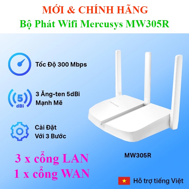 Bộ Phát Wifi Mercusys MW305R MW301R Chuẩn N 300Mbps 4 Râu