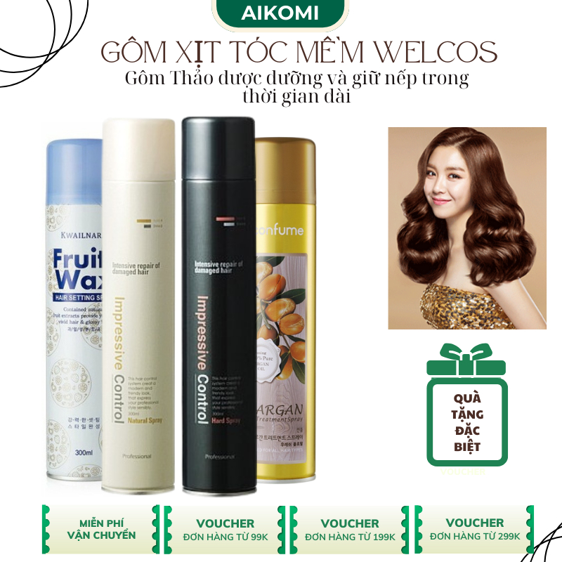 Gôm xịt giữ nếp tóc Mugen Hàn Quốc 300ml Aikomi