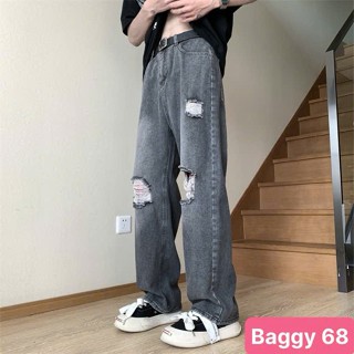 Quần baggy jean nam cargo pants ống rộng rách gối màu xanh chất bò co dãn 4 chiều form dáng suông đẹp HAVADO MS29 mới