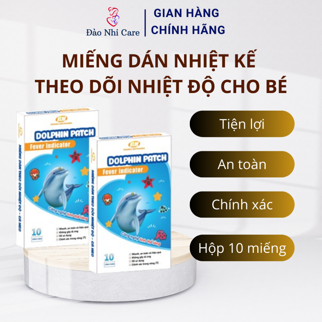 Miếng dán theo dõi nhiệt độ cho bé Dolphin Patch Fever Indicator (Hộp 10 miếng dán)