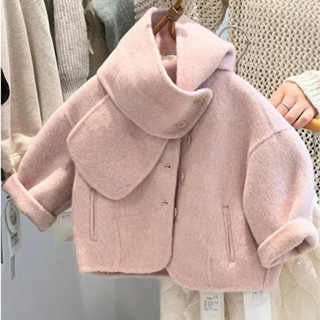 Áo khoác dạ lông thỏ kèm khăn choàng cổ cao cấp  cho bé trai _bé gái phong cách hàn quốc_T53