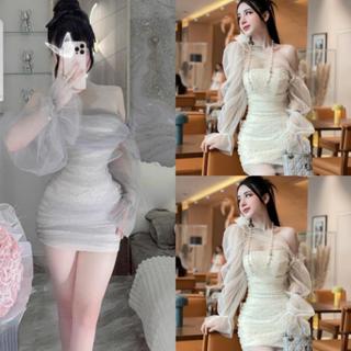 Váy body ren phối lưới kèm hoa vai sang chảnh cho nữ - Women