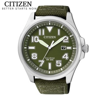 Đồng hồ nam citizen eco-drive dây vải nato aw1410-32x - mặt xanh