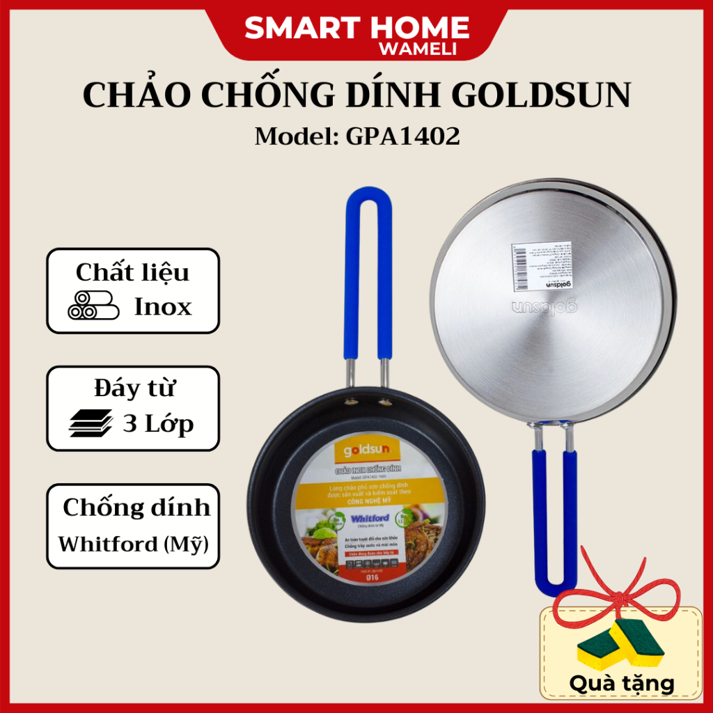 Chảo chống dính Goldsun GPA1402 đáy từ 3 lớp hấp thụ nhiệt nhanh dùng trên mọi mặt bếp