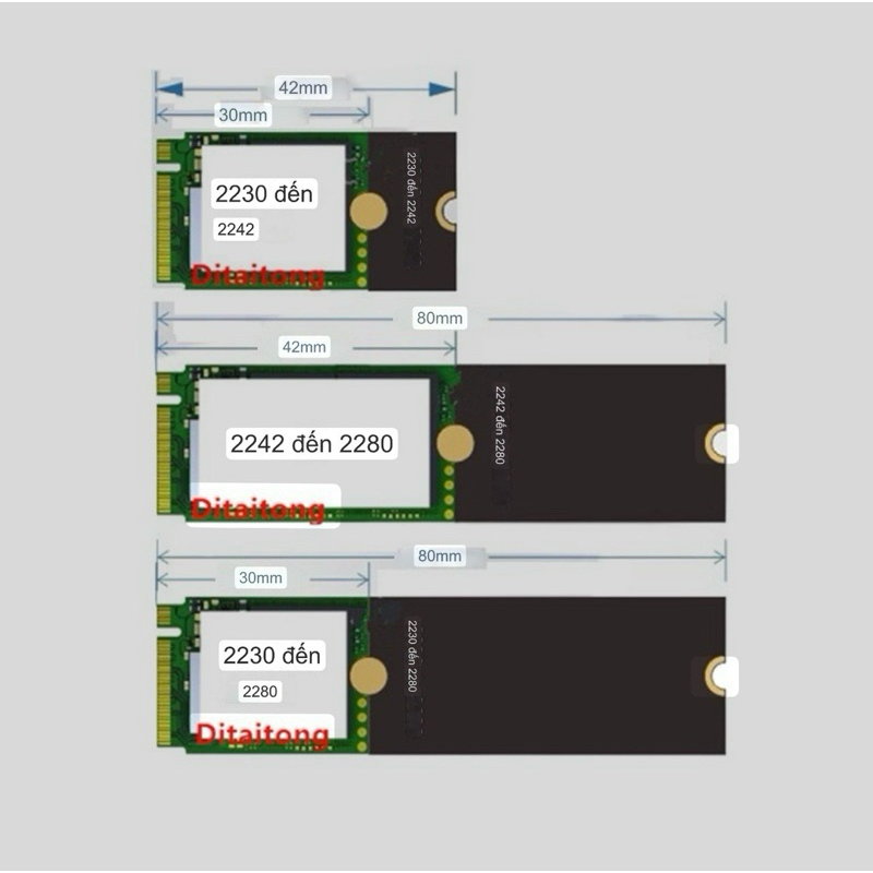 Thanh nối dài ssd 2230 sang 2242, 2242 sang 2280, 2230 sang 2280