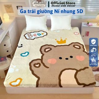 Ga trải giường nỉ nhung sữa 5d cao cấp HOAILEE1, ga nỉ nhung bọc đệm nệm đủ kích thước m6 m8 2m