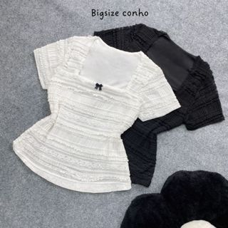 Áo thun Bigsize Nữ tay ngắn cổ tròn phối ren xinh có gắn nơ co giãn thoải mái basic trắng đen - A256