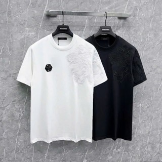 Áo phông nam nữ Premium chất poly   logo Phi lipp Plein da tag  phối hình mặt hổ vằn ngực boy phố