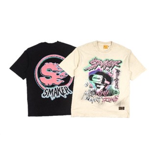   SMAKER  Áo thun nam nữ Unisex form rộng tay lỡ local brand chính hãng-RICHES WASH TEE IN BLACK BEIGE 