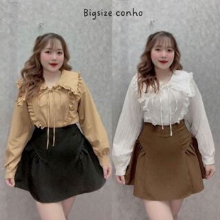 Áo sơ mi nữ dài tay form rộng basic Bigsize nữ cổ tròn viền bèo tiểu thư vải đũi xốp mềm mát không nhăn-SM146