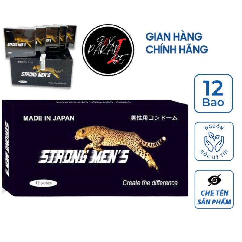 [ CHÍNH HÃNG] Bao Cao Su STRONG MEN’S ĐEN GÂN GAI - Tạo Khoái cảm (Hộp 12 cái)