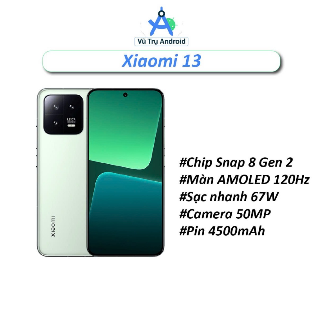  Điện thoại Xiaomi Mi 13 rom quốc tế RAM 8 128GB chip Snapdragon 8 Gen 2 màn 120Hz quay video 8K pin 4500 mAh 