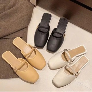 ( Foom nhỏ - chọn tăng 1 size) Giày Sandal Nữ Nhựa Mũi Vuông Đế Bệt Mềm Êm Thoải Mái