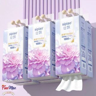   Thùng 10 Bịch  Giấy Ăn Rút Treo Tường SIPIAO Hoa Mẫu Đơn Tím Khăn Giấy Ăn 4 Lớp Tặng Kèm Móc Treo Bịch 1000 Tờ 