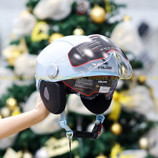 Mũ 3/4 2 Kính Falcon Bee Có Thể Tháo Rời Ốp Tai Freesize