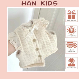 Áo khoác gile len lông cừu 2 mặt cho bé gái