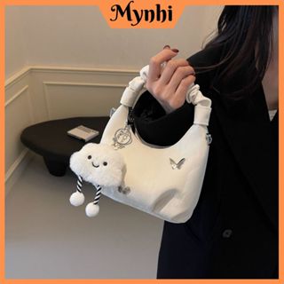 Túi xách nữ đeo vai đeo chéo cầm tay quai nhún dáng xinh thiết kế da nhung tặng kèm charm mây dễ thương SMN764