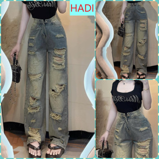   ORTD2000  QUẦN JEANS ỐNG RỘNG NỮ LƯNG CAO RÁCH TẢ TƠI ĐÙI TRƯỚC KÈM RÁCH SAU MÀU ĐẬM VÀNG LAI CUỐN TÔN DÁNG 