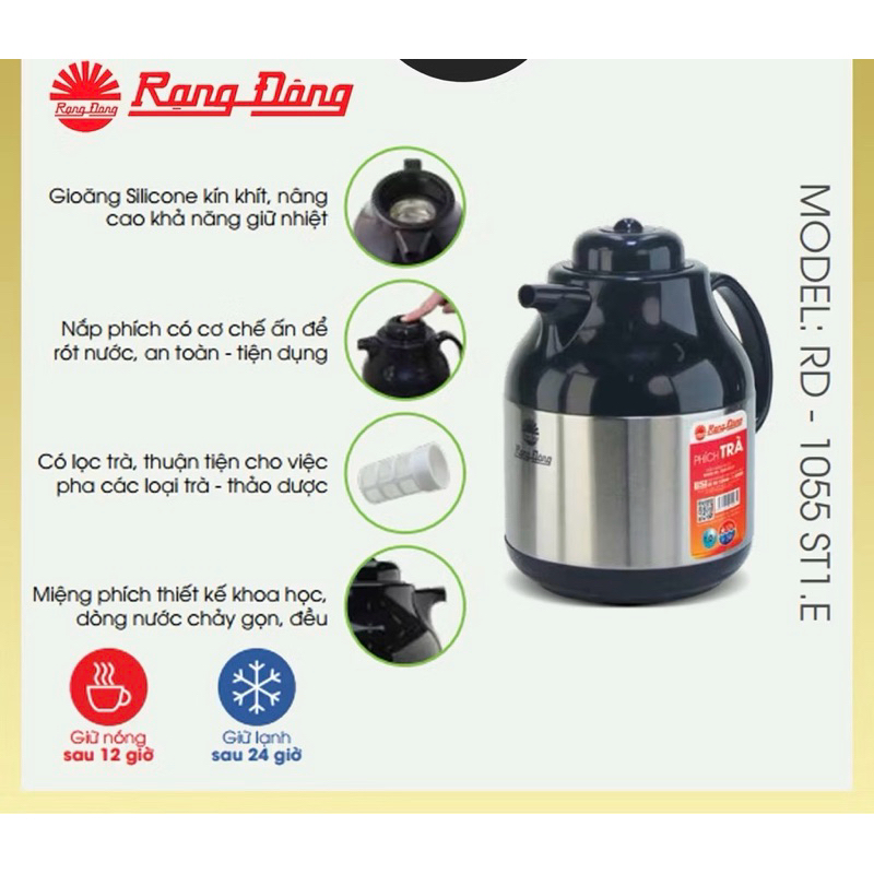 Phích nước ( bình thủy ) 1 lít có lọc trà Rạng Đông - 1055