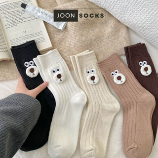 Tất vớ nữ nam cao cổ dài gấu trắng dễ thương Hàn Quốc đẹp JOON SOCKS đủ màu đỏ, đen, kem, nâu, vàng