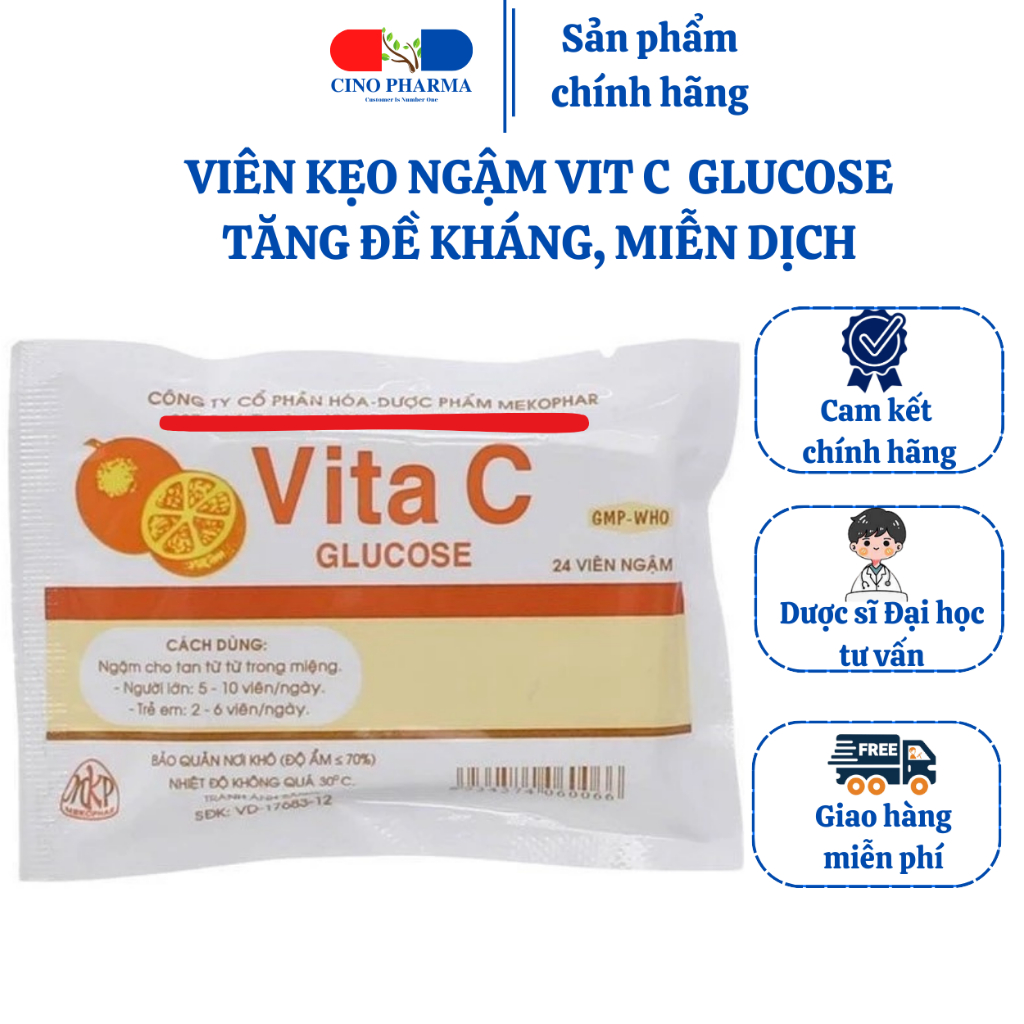 Viên Kẹo Ngậm Vita C Glucose tăng đề kháng, Mekophar (Hộp 24 viên)