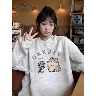 Áo sweater nỉ dài tay bo viền nam nữ Form rộng mèo okkdey cute