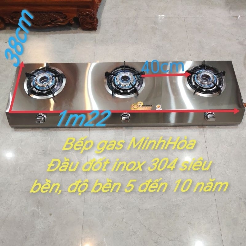 Bếp Gas 3 lò  DI100 đầu đốt 304 SKT , 2 vòng lửa độ bền trên 10 năm hàng loại I