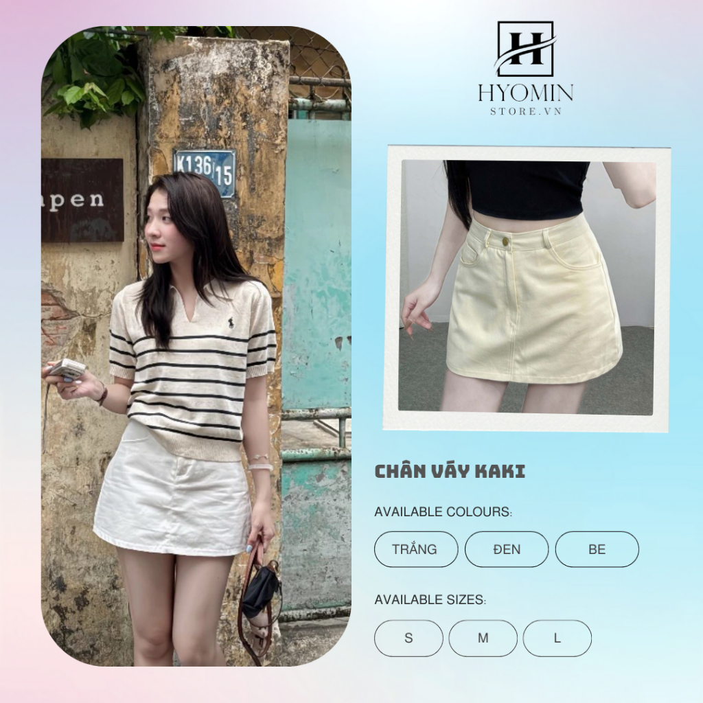 Chân váy kaki dáng ngắn có lót trong, chân váy kaki cạp khuy siêu hách dáng hyominstore.vn