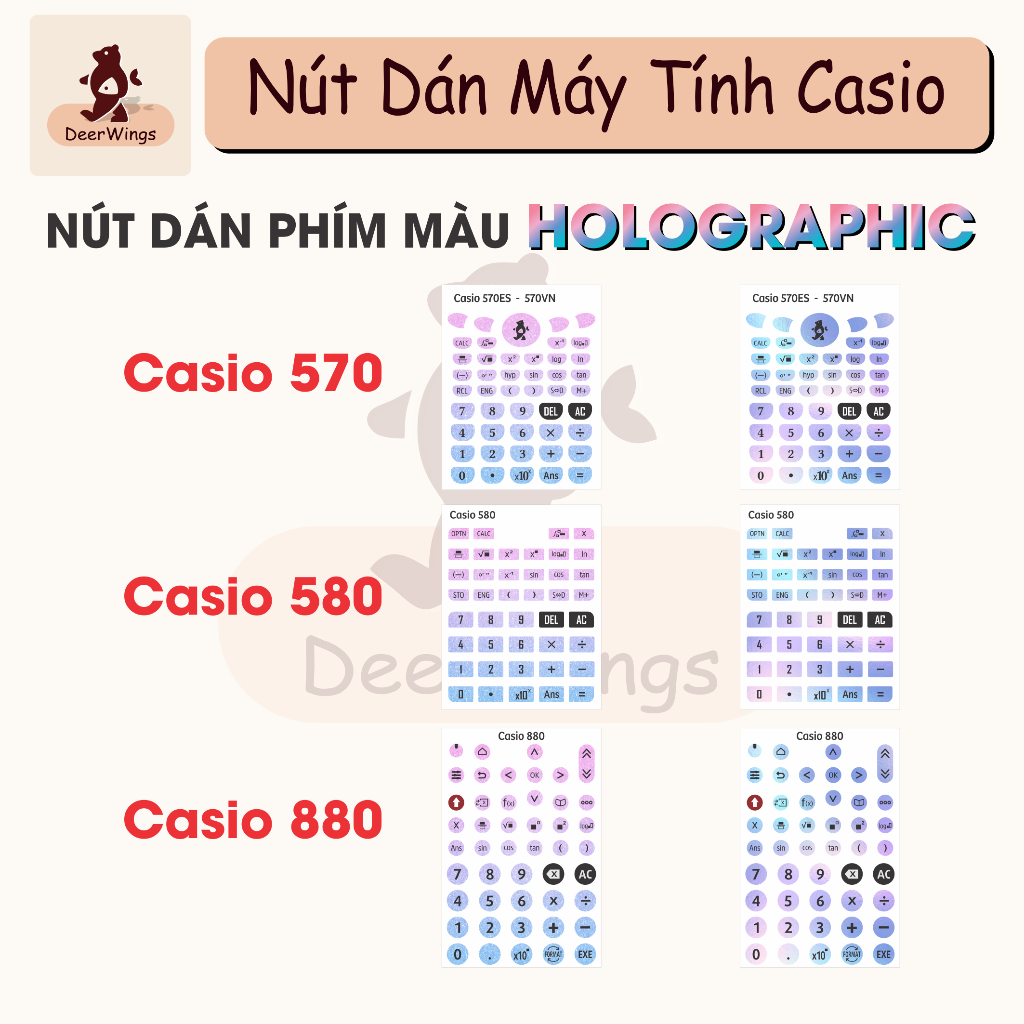 MẪU HOLOGRAPHIC - MẪU DÁN NÚT MÁY TÍNH _ MIẾNG DÁN PHÍM _ NÚT MÁY TÍNH CASIO 570 - 580 - 880