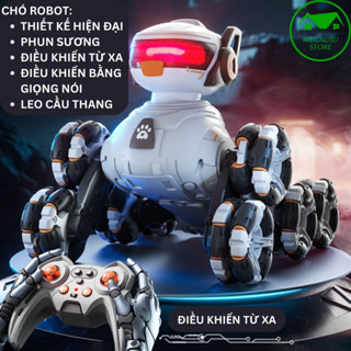 Đồ Chơi Chó Robot Điều Khiển Từ Xa 8 Bánh Xoay 360 Độ Có Đèn, chạy drift, Tạo Khói Bằng Hơi Nước, Vượt Mọi Địa Hình T30