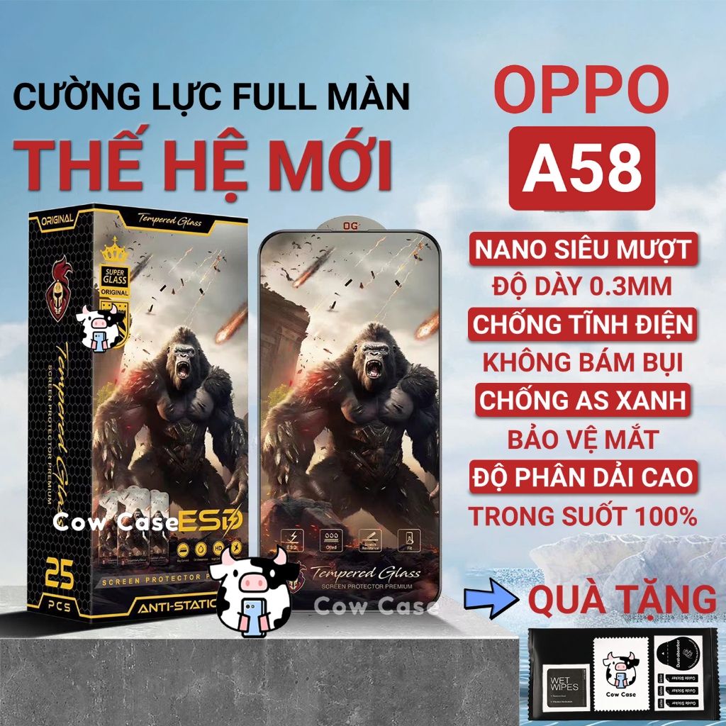 Cường lực Oppo A58 4G chiến binh full màn | Miếng kính dán bảo vệ màn hình cho opoo Cowcase 0