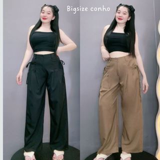  Quần suông Bigsize nữ túi hộp cột nơ ống rộng tôn eo tôn dáng che khuyết điểm chất cotton lạnh 60-95kg-QNT 
