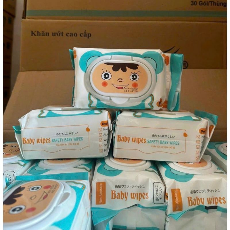 [ hoả tốc] Thùng 10 gói khăn ướt baby wips chính hãng 650g 19×24 vải bi dày dai không mùi khăn cho b