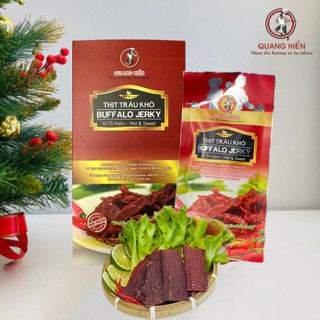 Khô trâu vị ớt hiểm buffalo jerky hot sweet Quang Hiển đậm đà hương vị tự nhiên đồ ăn vặt hộp 100gr