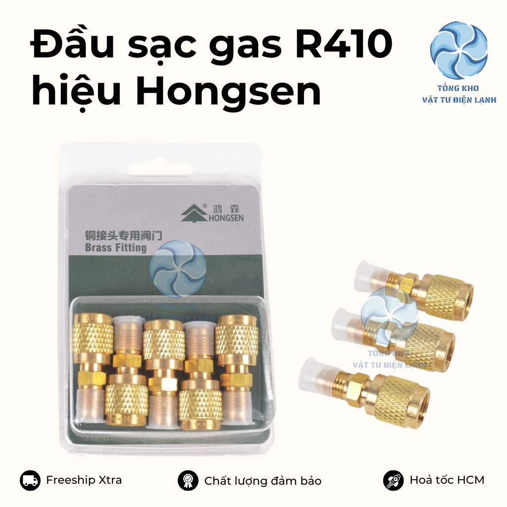 Đầu sạc gas 410 Hongsen (Đầu đực 1/4, đầu cái 5/16) - Đầu chuyển đổi gas R22 sang R410