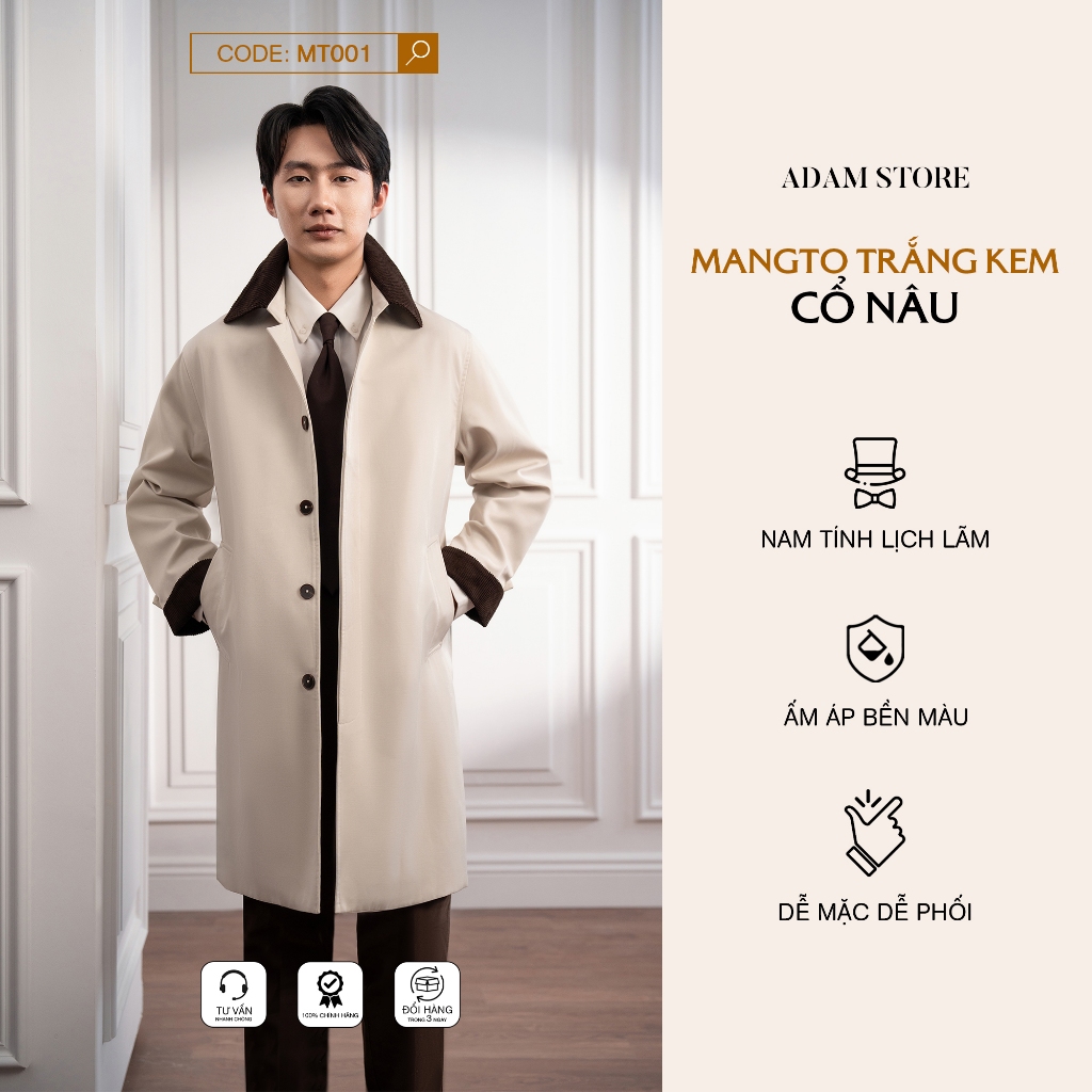ÁO MANGTO THE TUXEDO  ADAM STORE TRẮNG KEM CỔ NÂU MT001