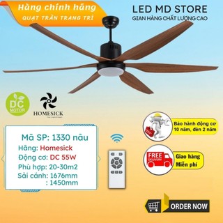 Quạt trần đèn trang trí HS1330, hàng chính hãng động cơ DC 55W tiết kiệm điện, động cơ BH 10 năm