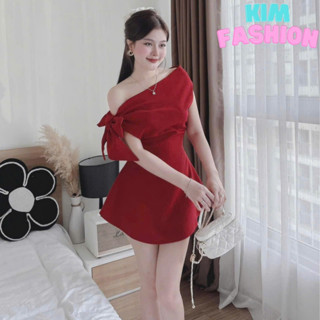 Đầm nữ dự tiệc thiết kể cột nơ lệch vai dáng ngắn cực sang chảnh Kim Fashion, Váy lệch vai chữ A mini điệu đà siêu xinh