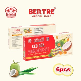 Kẹo dừa Bến Tre Hai Tỏ vị Nguyên Chất Hộp 6 Thanh, Kẹo Dừa tuổi thơ thơm ngon, dạng thanh tiện lợi
