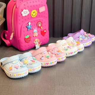 Tặng 12 Sticker-Dép Cross cho bé gái HannaKids Sục Cros Baya trẻ em màu Hồng viền hoa Giày Croc Xăng đan Sandal xuất dư