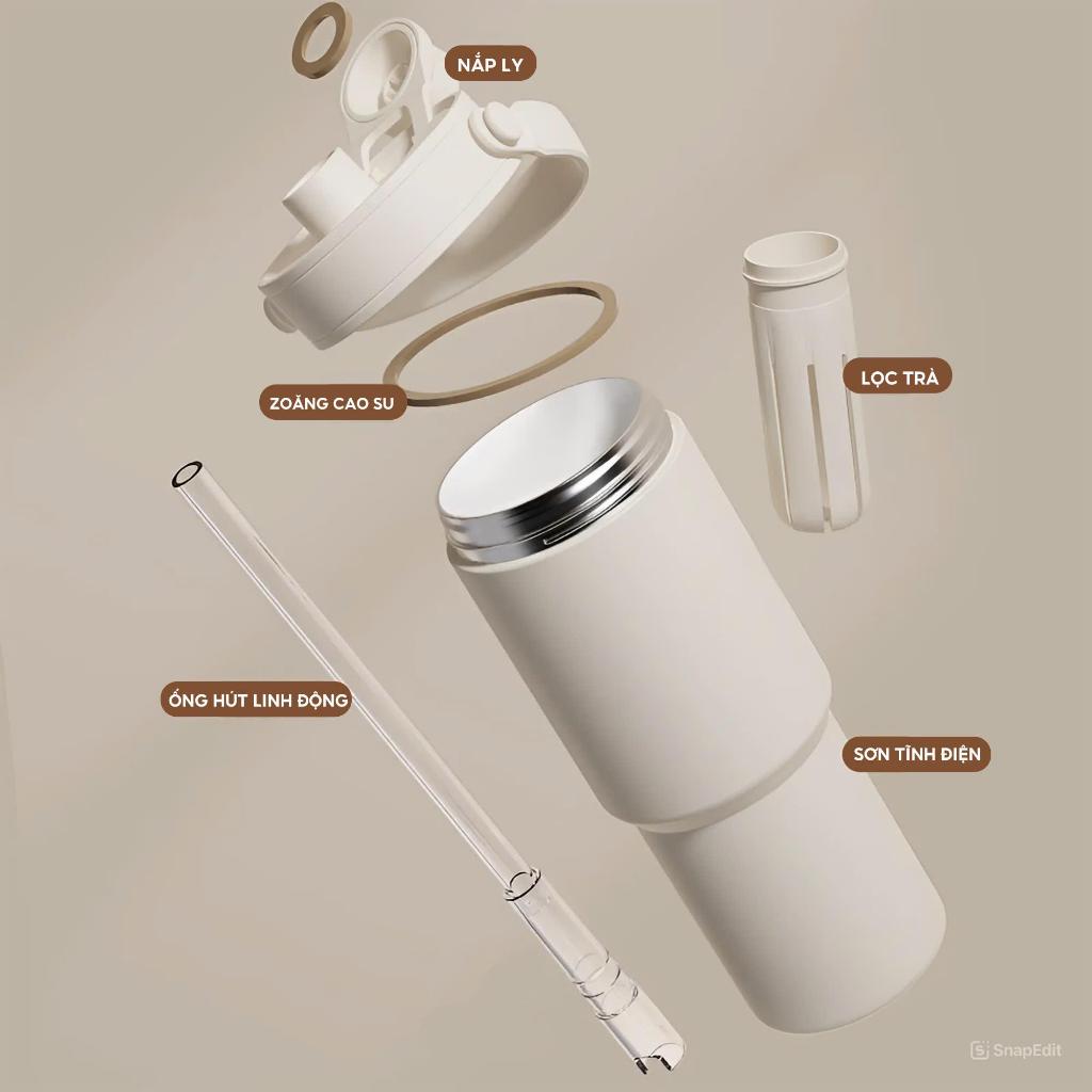 Ly giữ nhiệt Simply cao cấp Inox 316 Phủ Sứ, cốc giữ nhiệt Fan House 735ml ống hút thủy tinh | BigBuy360 - bigbuy360.vn