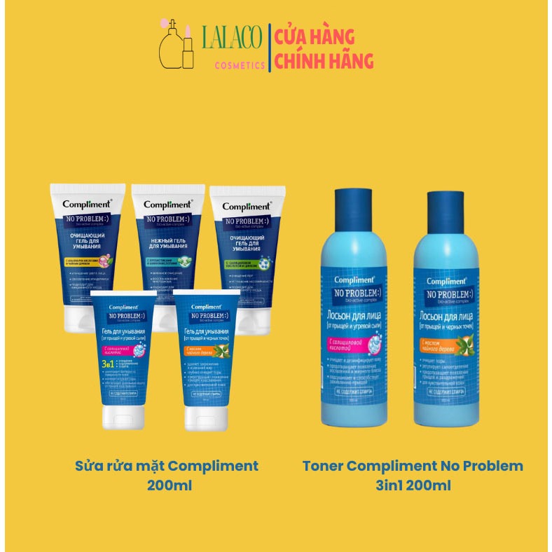 Gel Rửa Mặt & Toner Giảm Mụn Compliment No Problem 200ml